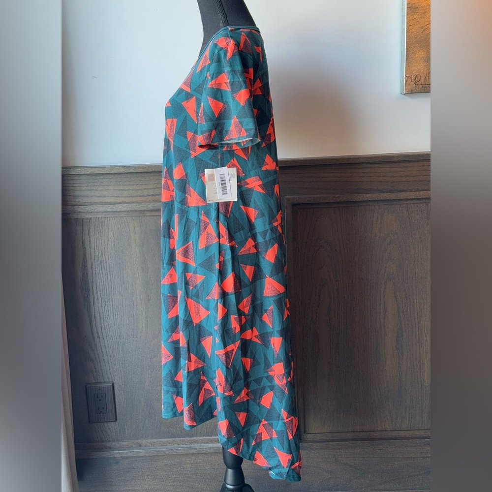 Lularoe Carly dress. Orange and blue geometric pattern size small - Picture 3 of 6